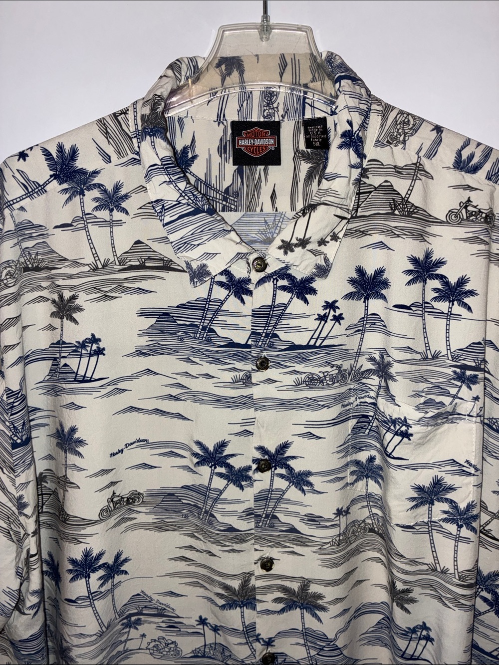 Harley Davidson, Men’s 5XL, Hawaiian Shirt, White and Blue